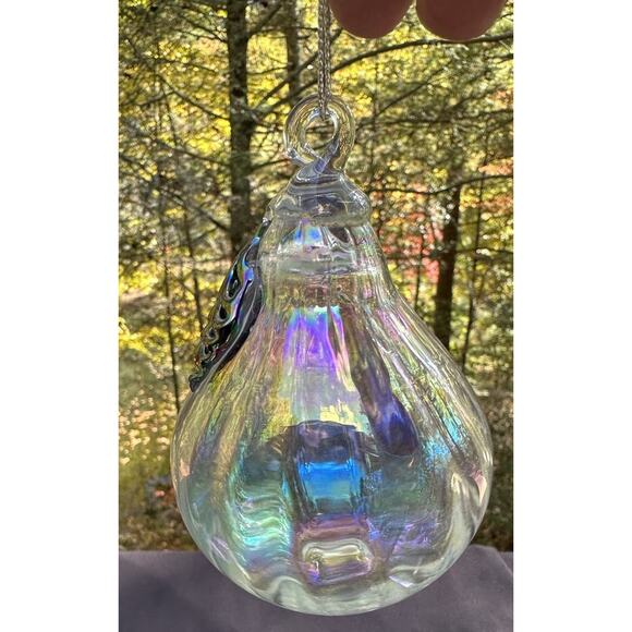 Vtg Dansk Blown Glass Iridescent Pear Shaped Christmas Holiday Ornament -S73 - Picture 4 of 9
